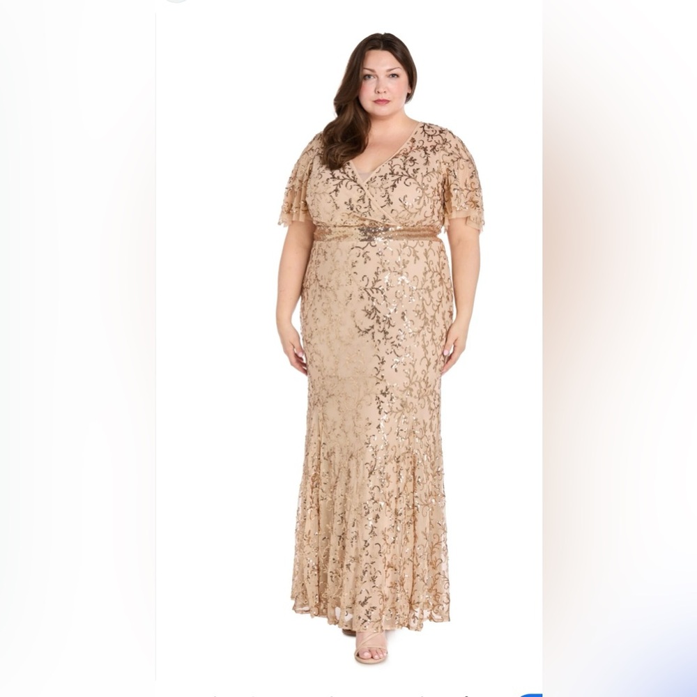 R&M Richard’s Long Sequin Flutter Sleeve Dress NWT- SIZE 20W- Mother of Bride